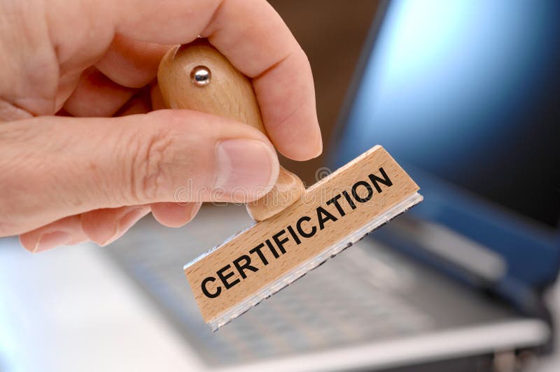 Certification printed on rubber stamp in hand. Certification printed on rubber stamp in hand