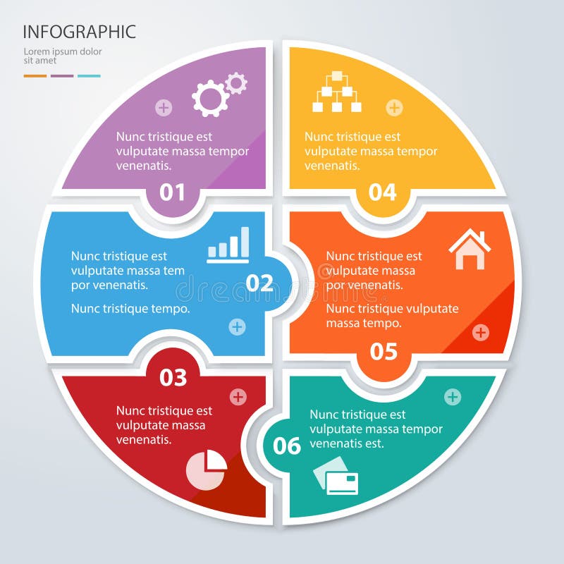 Zes stuk vlak raadsel om infographic presentatie Cirkel bedrijfsdiagram