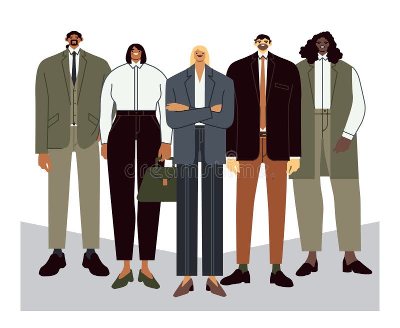 Zespół biznesowy Lider zespołu z pracownikami, pracownikami biurowymi, portret i profesjonalni pracownicy biurowi grupowali wekto ilustracja wektor