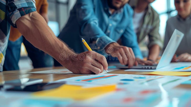 Zespół marketingowy pracujący nad koncepcją strategii mobilnej optymalizacji mobilnej marketingu royalty ilustracja