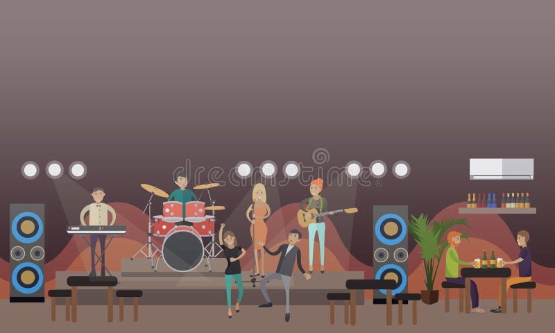 Zespół rockowy koncertowa wektorowa ilustracja w mieszkanie stylu ilustracji Zespół rockowy koncertowa wektorowa ilustracja w mieszkanie stylu ilustracji