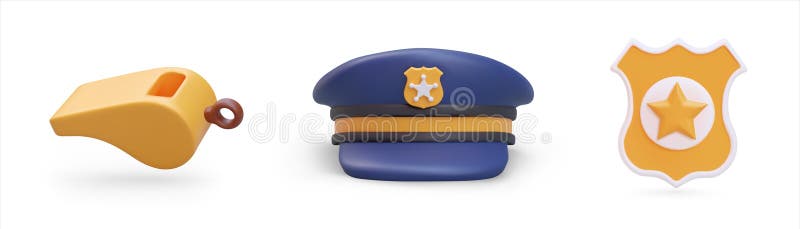 Zestaw akcesoriów policjantów 3d odznaka policjanta gwizdka ilustracji