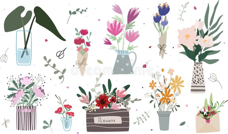 Zestaw bukietów kwiatów. prezent na święta. ilustracji