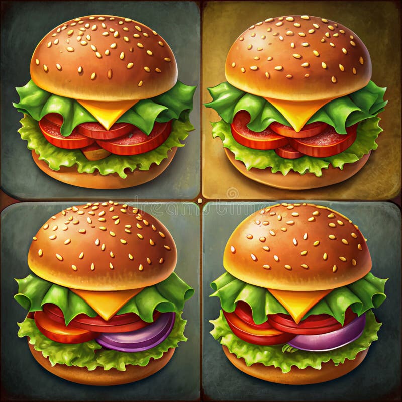 Zestaw czterech kolorowych ilustracji burgerów ilustracja wektor