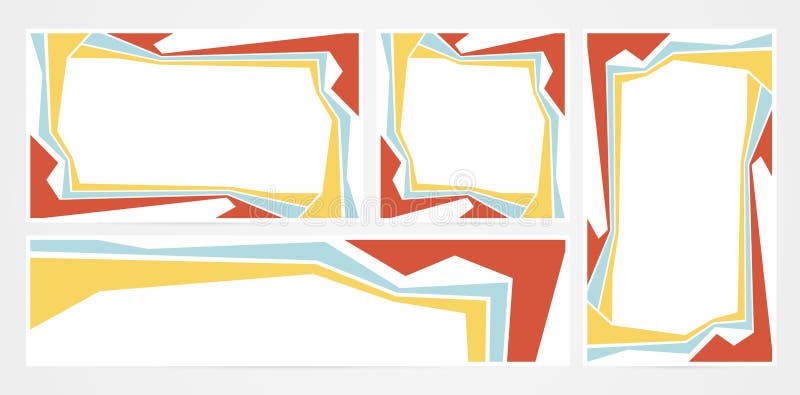 Zestaw czterech kolorowych ramek z wyizolowanymi abstrakcyjnymi tła kształtów geometrycznych ilustracji