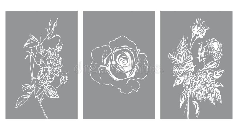 Zestaw 3 drukowalnych ilustracji botanicznych. styl minimalistyczny. dekoracje ścian wewnętrznych. tapeta do projektowania okładek royalty ilustracja