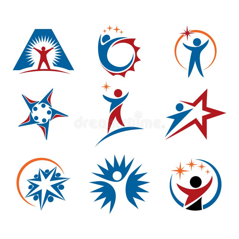 Zestaw gwiazdkowych symboli logo zespołu sukcesu royalty ilustracja