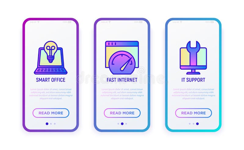 Zestaw ikon cienkiej linii dla biura współpracy : obsługa technologii smart office fast internet it. ilustracja wektorowa dla inte ilustracji
