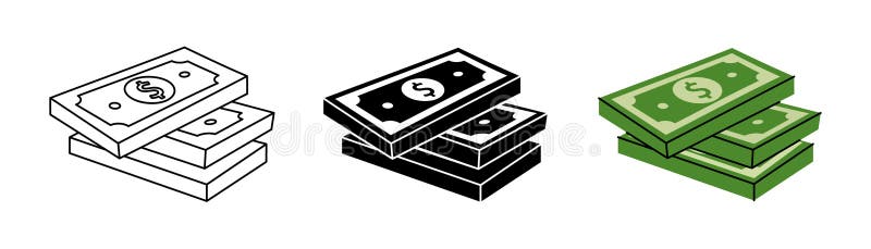 Zestaw ikon dolar papierowych weksli. Gotówka gotówkowa. . ilustracja wektor