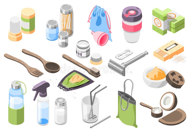 Zestaw ikon izometrycznych zera ilustracja wektor