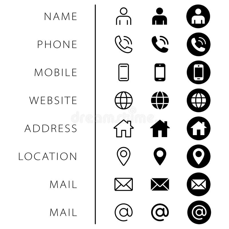 Zestaw ikon karty biznesowej połączenia firmowego. adres witryny sieci Web z nazwą telefonu, lokalizacja i symbol logo poczty.
