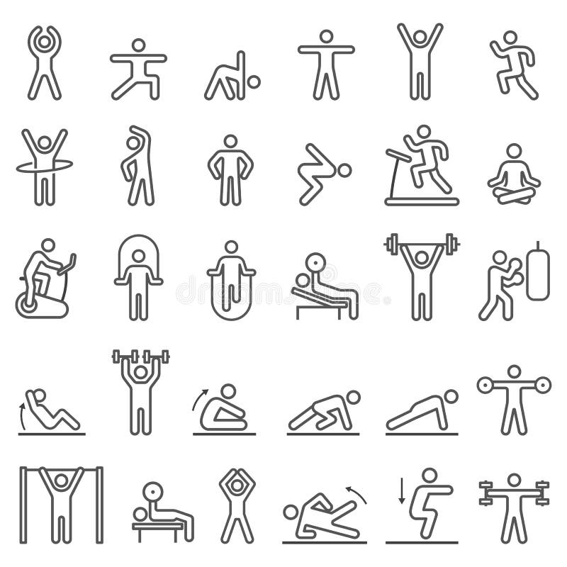 Zestaw ikon wiersza ćwiczeń ćwiczeń fizjologicznych Ilustracje wektorowe