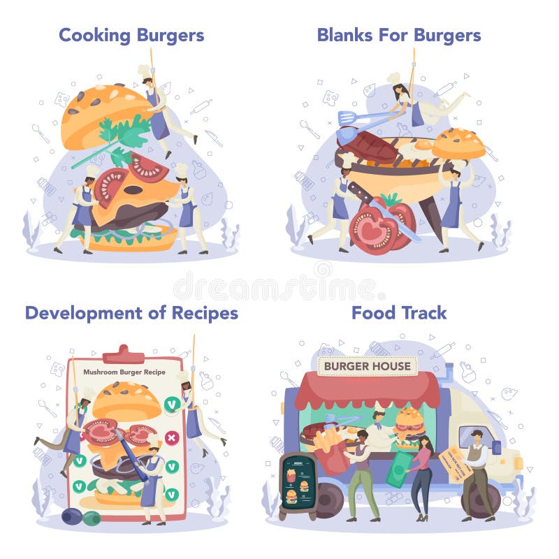 Zestaw koncepcji fast food burger house. kucharz kucharz smaczny hamburger royalty ilustracja