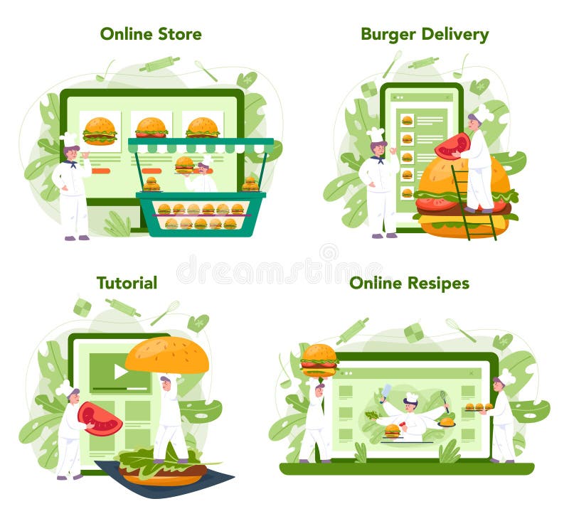 Zestaw koncepcji fast food burger house. szef kuchni smaczny hamburger z ilustracja wektor