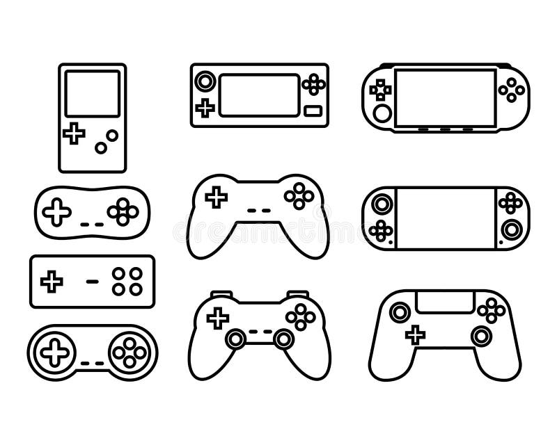 Zestaw konturów ikony programu gamepad. kontroler gier. konsola gier komputerowych. ilustracji