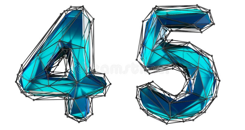 Zestaw liczb 4, 5 z realistycznego koloru renderowania 3d Kolekcja symboli o niskim stylu poli royalty ilustracja