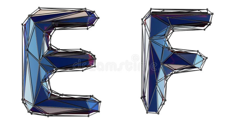 Zestaw liter E, F z realistycznego koloru renderowania 3d Kolekcja alfabetów o niskim polarnym stylu oddzielonych od bieli ilustracji