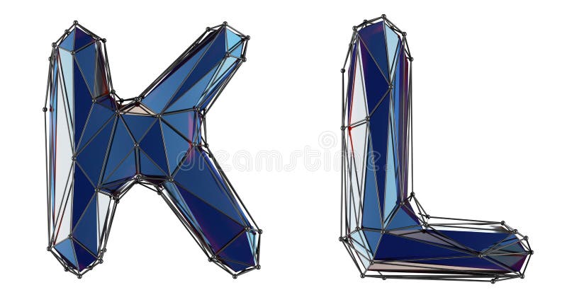 Zestaw liter K, L z realistycznego koloru renderowania 3d Kolekcja alfabetów o niskim polarnym stylu oddzielonych od bieli ilustracja wektor