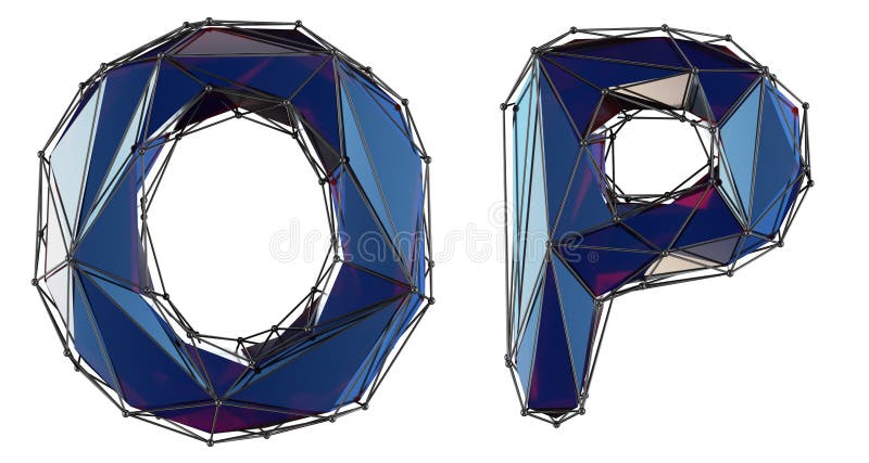Zestaw liter O, P wykonany z realistycznego koloru renderowania 3d Kolekcja alfabetów o niskim polarnym stylu oddzielonych od bie royalty ilustracja