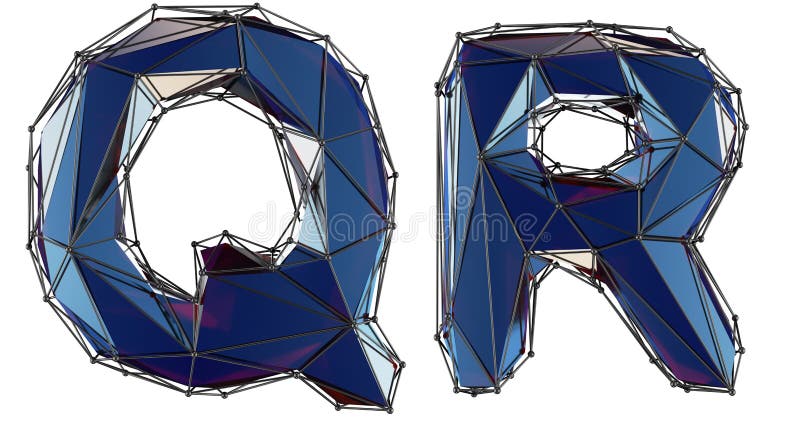 Zestaw liter Q, R z realistycznego koloru renderowania 3d Kolekcja alfabetów o niskim polarnym stylu oddzielonych od bieli royalty ilustracja