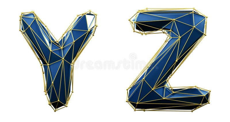 Zestaw liter y z z realistycznego koloru renderowania 3d. kolekcja alfabetów o niskim polarnym stylu wyizolowanych na biało ilustracja wektor