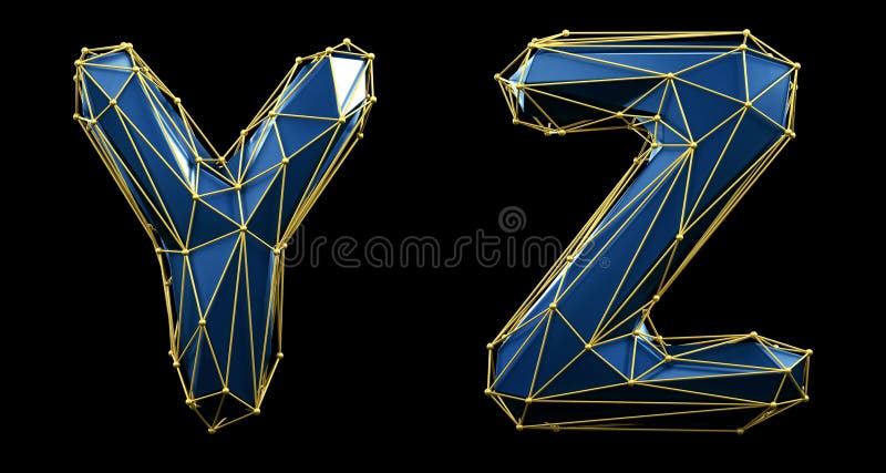 Zestaw liter y z z realistycznego koloru renderowania 3d. kolekcja alfabetów o niskim polarnym stylu wyizolowanych na czarno royalty ilustracja