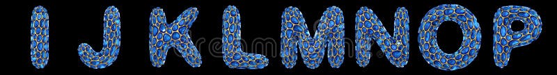 Zestaw literowy i j k l m n o p wykonany z realistycznego 3d renderowanego niebieskiego diamentu. zbiór alfabetu diamentowego royalty ilustracja