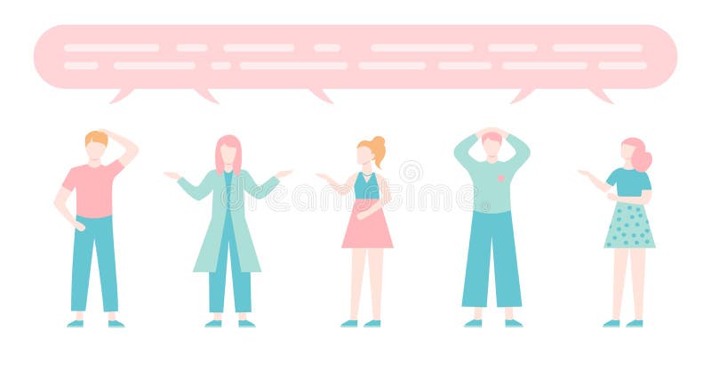 Zestaw osób mówiących z dymkami dialogowymi. grupa kobiet i mężczyzn. postacie z rysunków. ilustracja wektor
