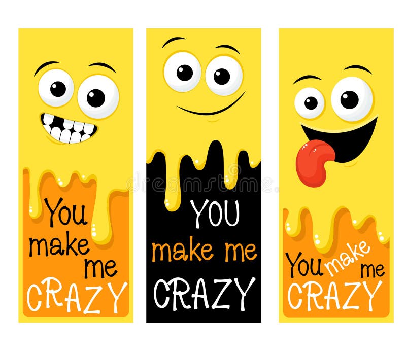 Zestaw pionowych tablic ulotek z zabawnym emoji. Napis, że jestem szalony ilustracja wektor