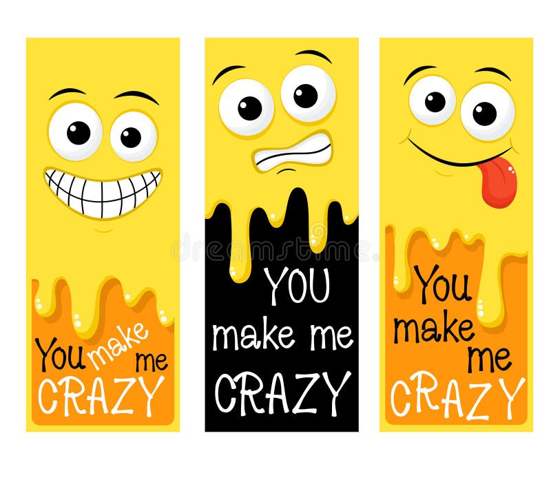Zestaw pionowych tablic ulotek z zabawnym emoji. Napis, że jestem szalony ilustracja wektor