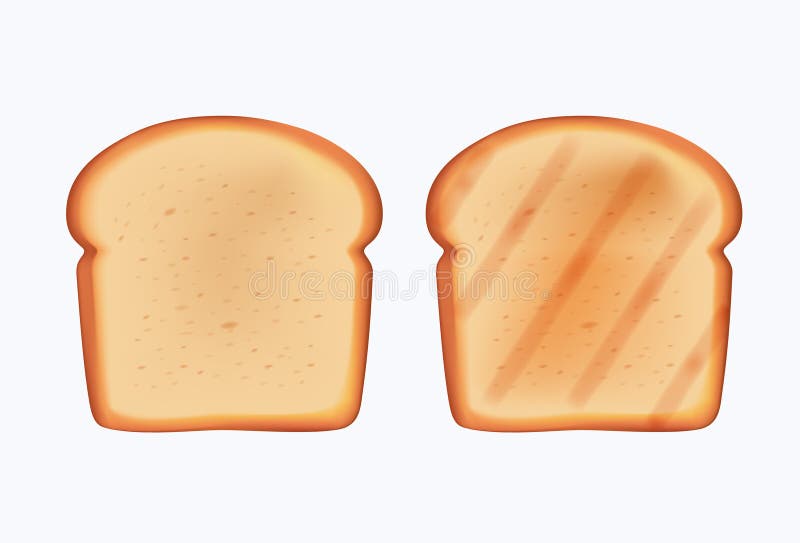 Zestaw plasterków chleba toast 3d ilustracja izolowana na białym tle. kawałki chleba tosty lekko tostowanego ilustracji