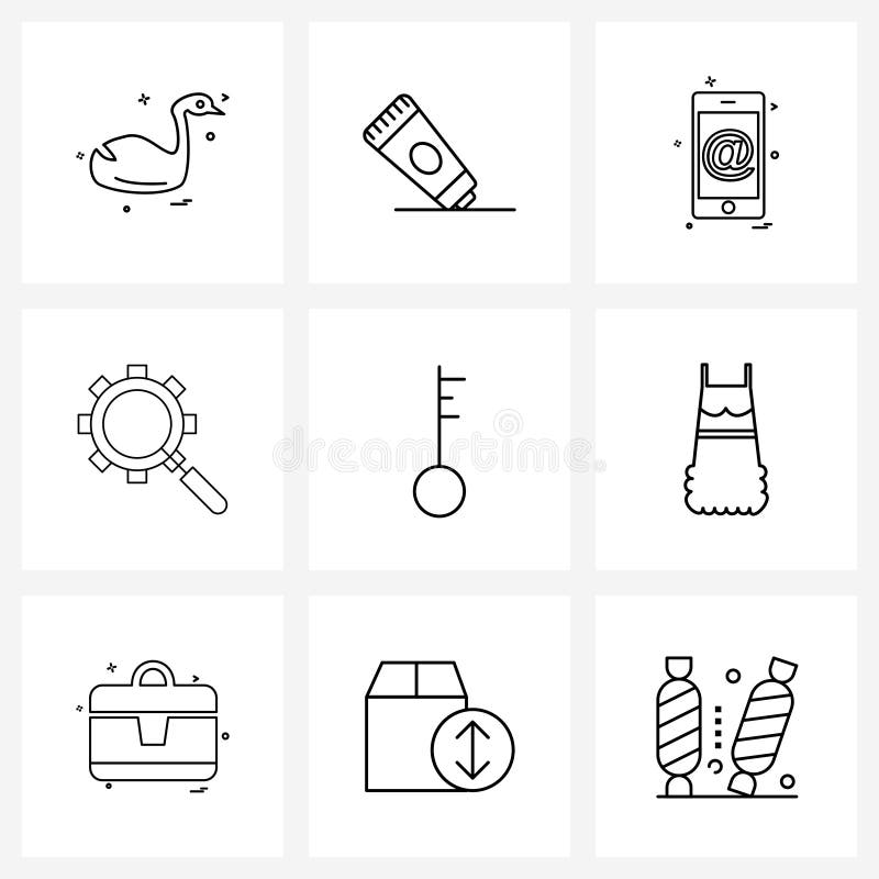 Zestaw 9 podstawowych ikon linii lupy do optymalizacji mobilnej seo royalty ilustracja
