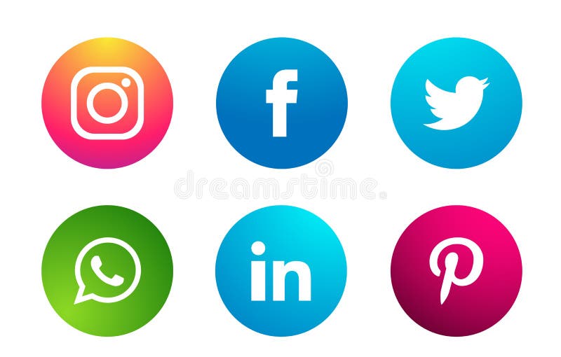 Zestaw popularnych ikon logo mediów społecznościowych Instagram Facebook Twitter Youtube WhatsApp pinterest linkedin wektor eleme
