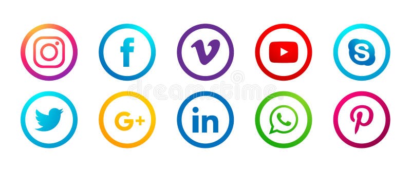 Zestaw popularnych logo mediów społecznościowych Ikony Instagram Facebook Twitter Youtube WhatsApp vimeo pinterest linkedin vecto