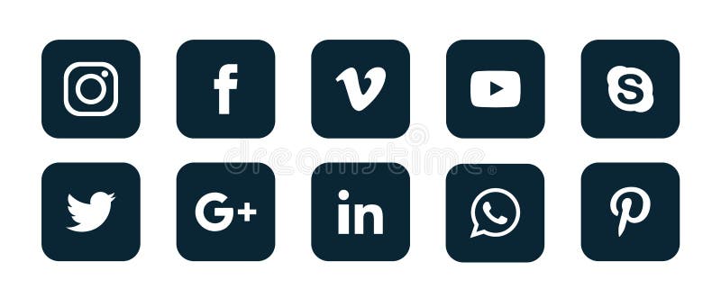 Zestaw popularnych logo mediów społecznościowych Ikony Instagram Facebook Twitter Youtube WhatsApp vimeo pinterest linkedin vecto