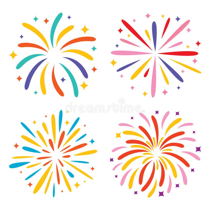 Zestaw Różnych Kolorów Fireworks ilustracja wektor