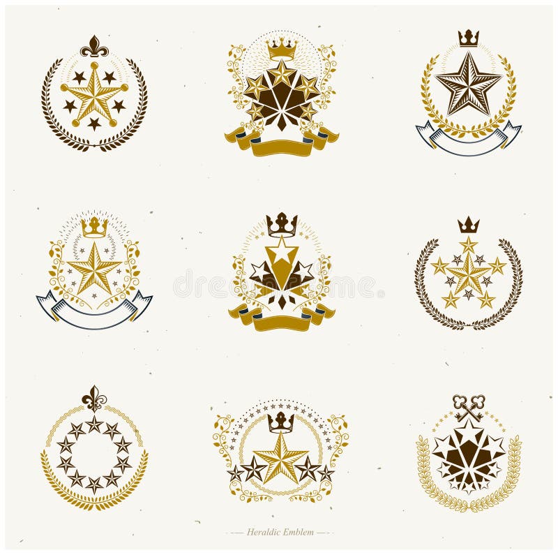 Zestaw symboli gwiazd pięciokątnych Heraldyczny herb ilustracja wektor