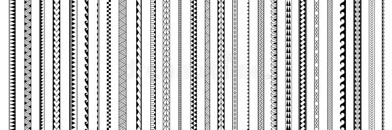 Zestaw wektorowych etnicznych wzorców bez szwu w stylu tatuażu maori. granica geometryczna z ozdobnymi elementami etnicznymi. dese ilustracja wektor