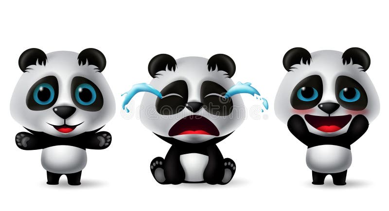 Panda characters vector set. Pandas animal character in cute, crying, blissful, happy, standing and sitting pose and expressions isolated in white background. Vector illustration. Panda characters vector set. Pandas animal character in cute, crying, blissful, happy, standing and sitting pose and expressions isolated in white background. Vector illustration.