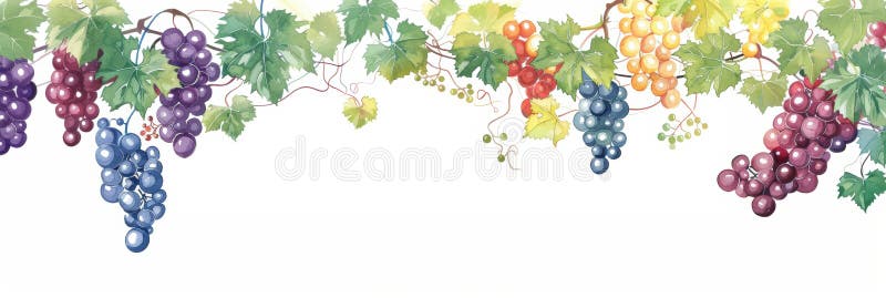 Zestaw winogron scenowych winnicy w kolorze wodnym ilustracja wektor