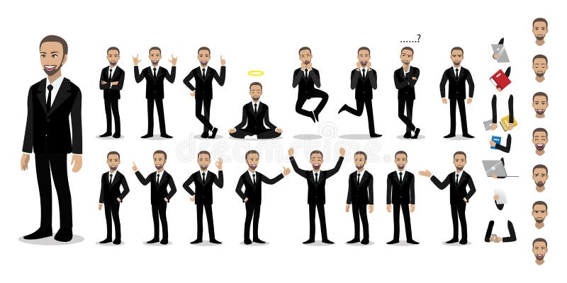 Zestaw znaków rysunkowych dla biznesmenów Przystojny biznesmen w stylu biurowym Ilustracja wektorowa 198
