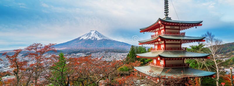 Zet Fuji, Chureito-Pagode in de Herfst op stock foto Zet Fuji, Chureito-Pagode in de Herfst op stock foto