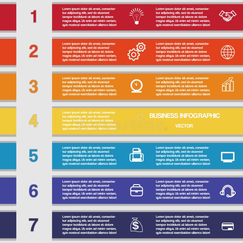 Zeven kleurenstroken, malplaatje voor infographics royalty-vrije illustratie Zeven kleurenstroken, malplaatje voor infographics royalty-vrije illustratie