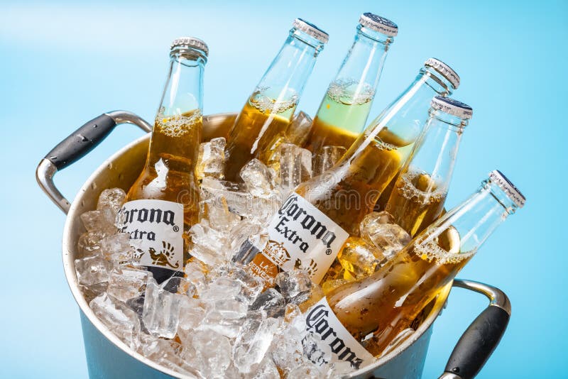 July 17 2021:Bottles of Corona Beer in Ice Bucket.Corona is Produced in Mexico Editorial Photography - Image of beer, beverage: