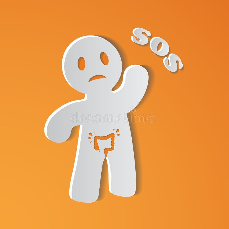 Ziek Person Suffering From Intestine Ache met het S.O.S. van Aanplakbiljetinscripted, die Arts Or Patient For Medische Hulp, Zorg stock illustratie Ziek Person Suffering From Intestine Ache met het S.O.S. van Aanplakbiljetinscripted, die Arts Or Patient For Medische Hulp, Zorg stock illustratie