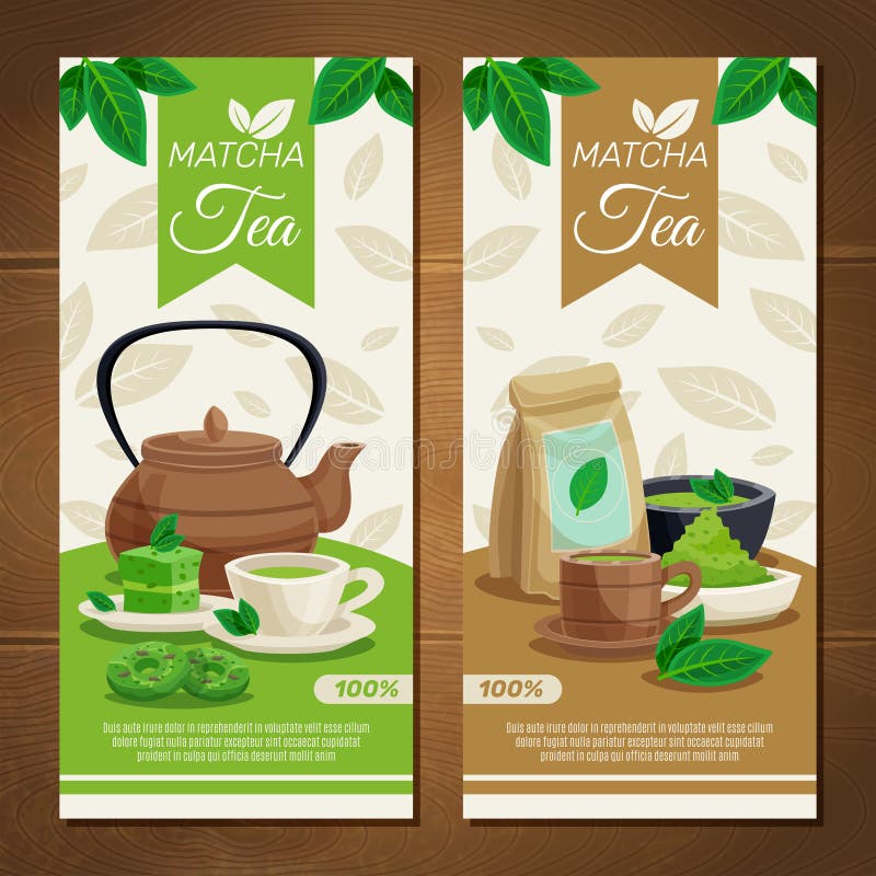 Zieleni Matcha Herbaciani Pionowo sztandary royalty ilustracja