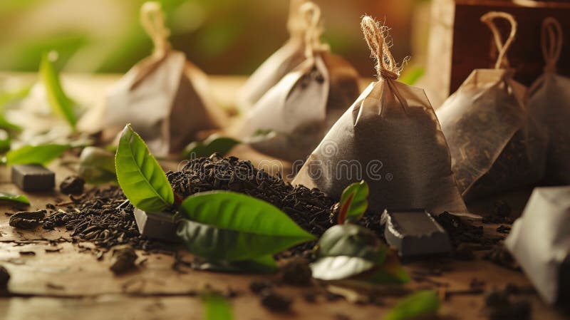 Herbal tea bags and loose leaves form an artful composition, evoking a sense of tranquility and calm. Herbal tea bags and loose leaves form an artful composition, evoking a sense of tranquility and calm