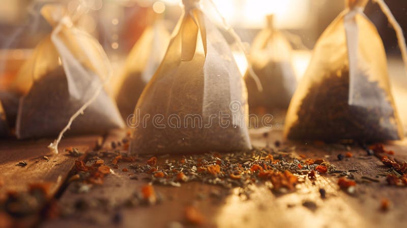 Herbal tea bags and loose leaves form an artful composition, evoking a sense of tranquility and calm. Herbal tea bags and loose leaves form an artful composition, evoking a sense of tranquility and calm