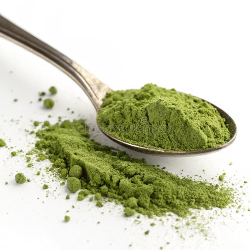 Zielona matcha proszek w łyżce ilustracja wektor