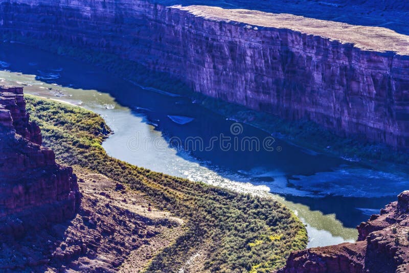Zielona rzeka grand view point canyonlands park narodowy moab utah fotografia stock
